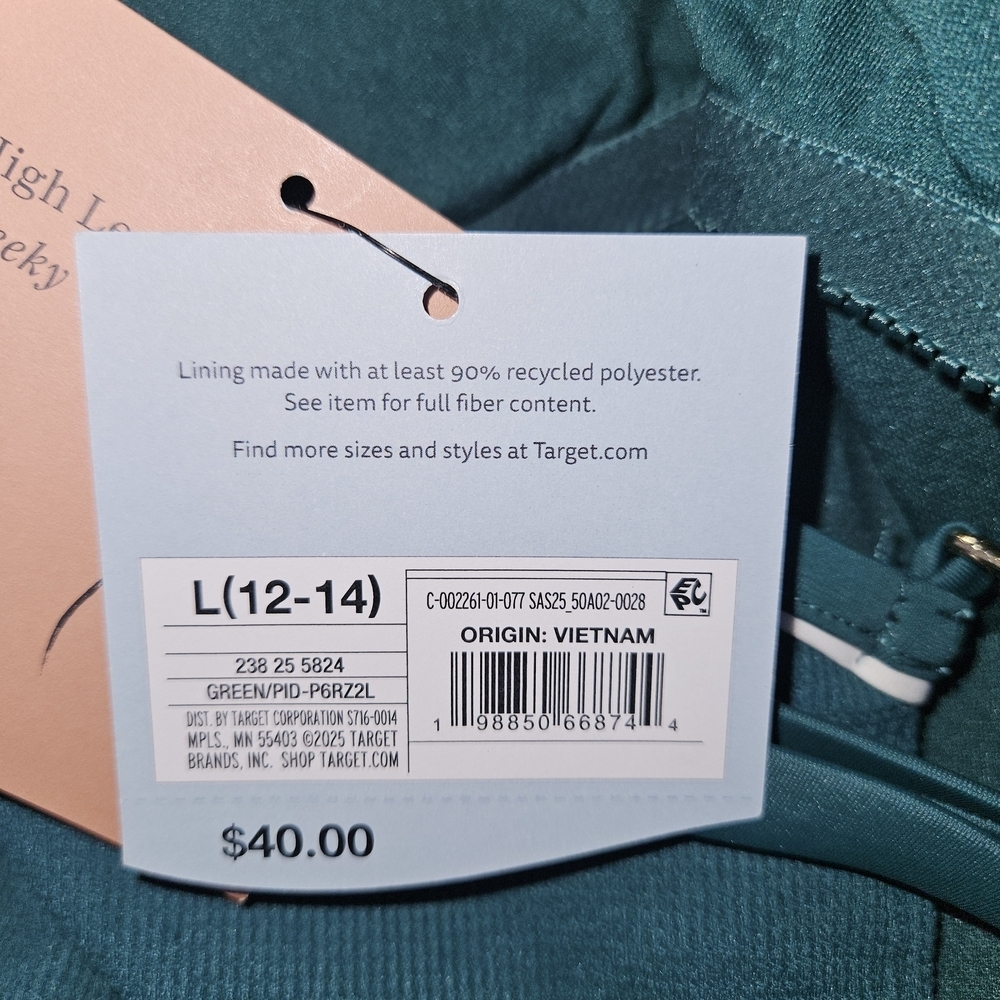 Shade & Shore NWT Green High Leg One Piece Swimsuit Women's Large Cheeky V Neck - Picture 7 of 11